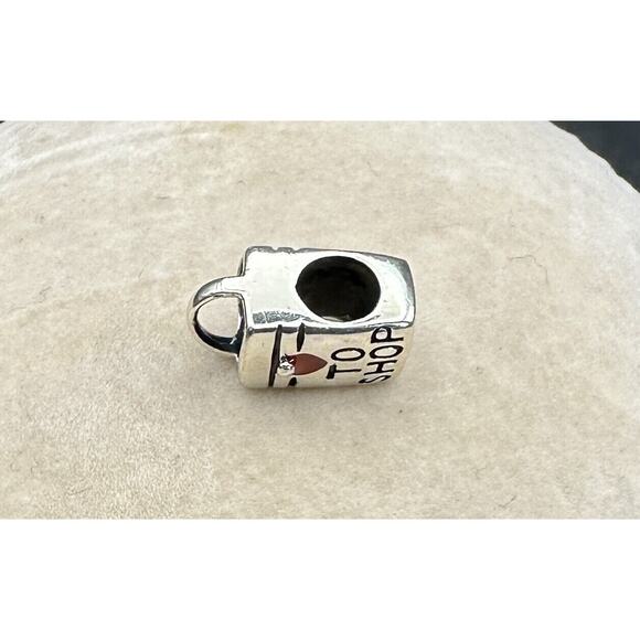 IBB Signed Sterling Silver I Love to Shop Bag Charm Bead Red Heart - Picture 2 of 4
